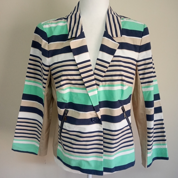 Laundry by Shelli Segal Striped Blazer Blue Green - Picture 2 of 10